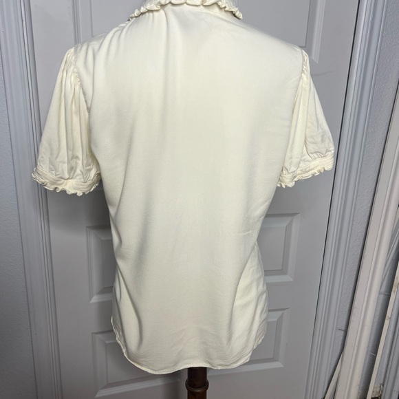 Hot Topic Cream Button-Up Blouse with Ruffle Details Women’s M - Picture 7 of 7